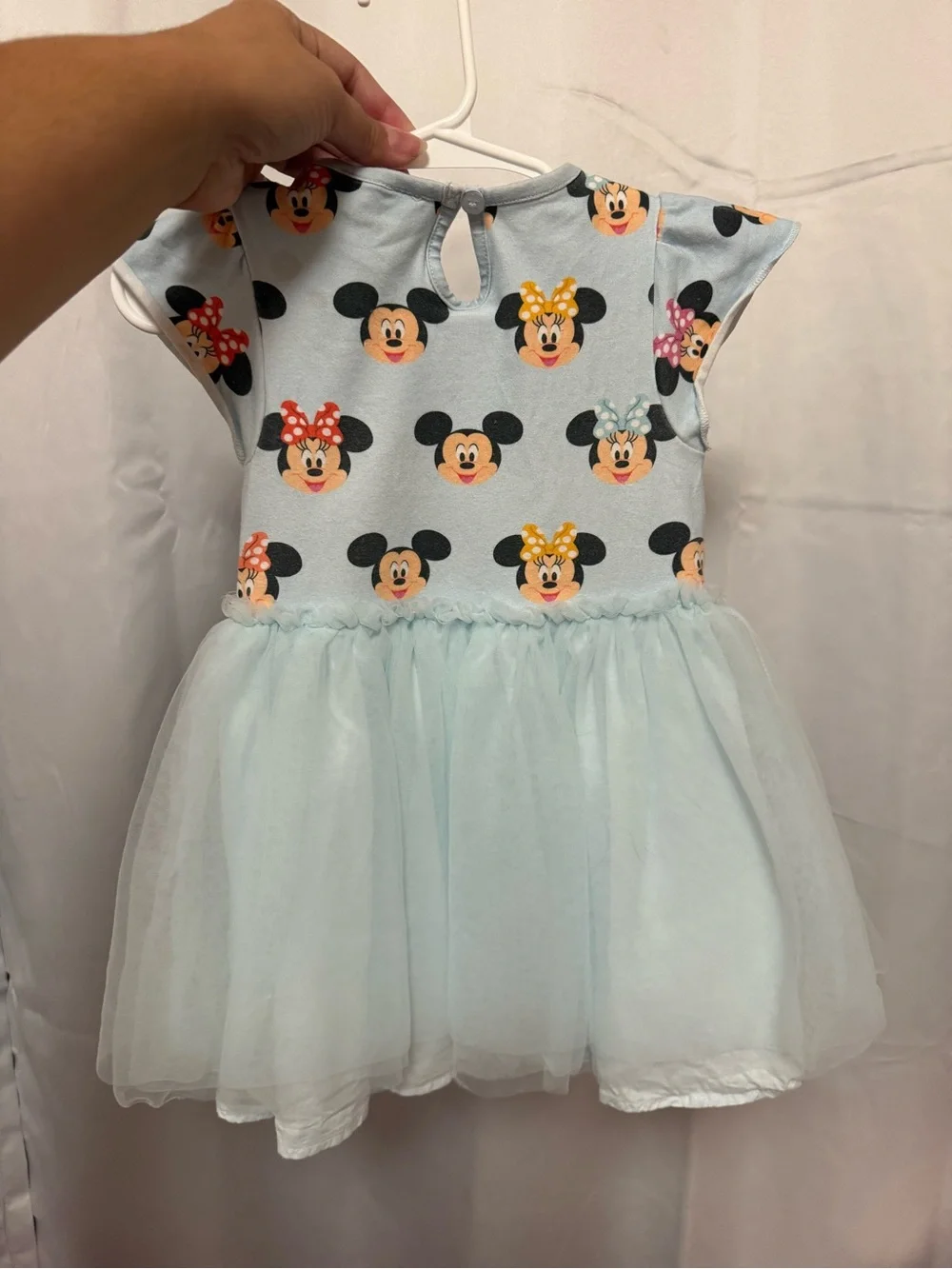 Light Blue Minnie & Mickey Print Tulle Kids Dress